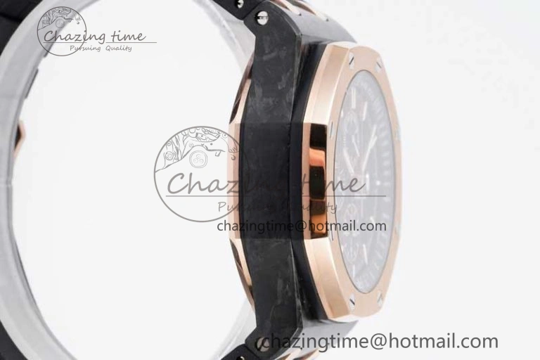 Royal Oak Offshore 44mm Forged Carbon RG Bezel APF 1:1 Best Edition Black Dial on Rubber Strap A3126 V Classic 4617