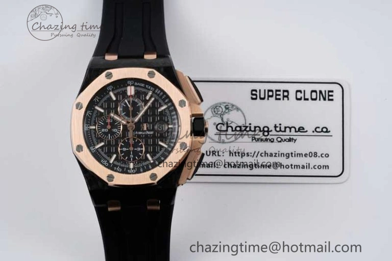 Royal Oak Offshore 44mm Forged Carbon RG Bezel APF 1:1 Best Edition Black Dial on Rubber Strap A3126 V Classic 4617