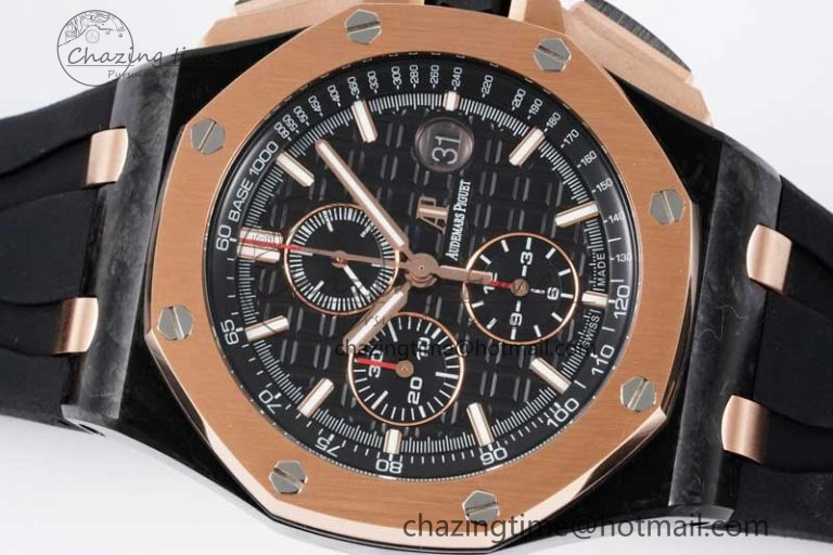 Royal Oak Offshore 44mm Forged Carbon RG Bezel APF 1:1 Best Edition Black Dial on Rubber Strap A3126 V Classic 4617