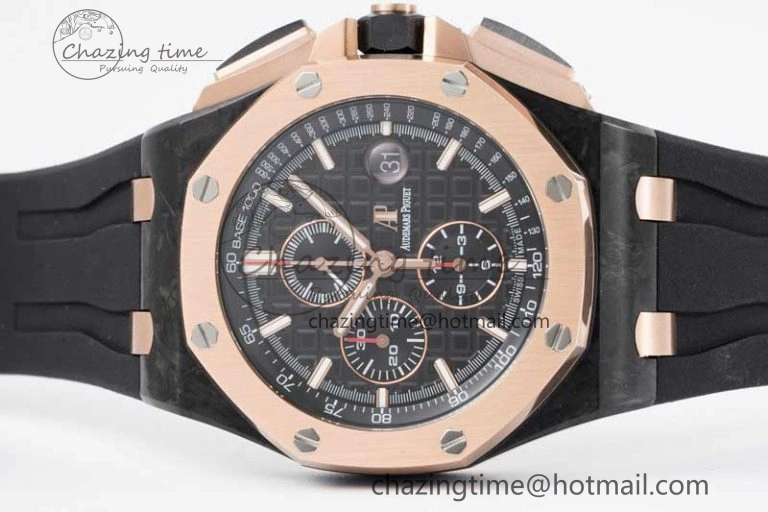 Royal Oak Offshore 44mm Forged Carbon RG Bezel APF 1:1 Best Edition Black Dial on Rubber Strap A3126 V Classic 4617
