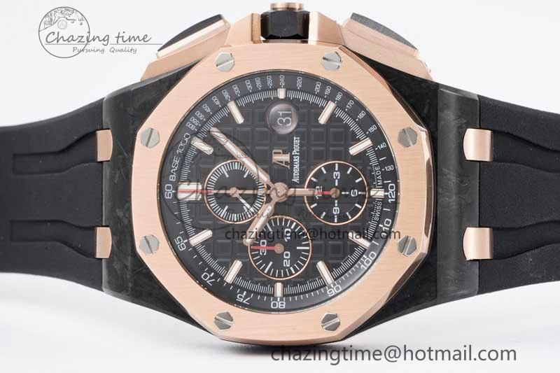 Royal Oak Offshore 44mm Forged Carbon RG Bezel APF 1:1 Best Edition Black Dial on Rubber Strap A3126 V Classic 4617