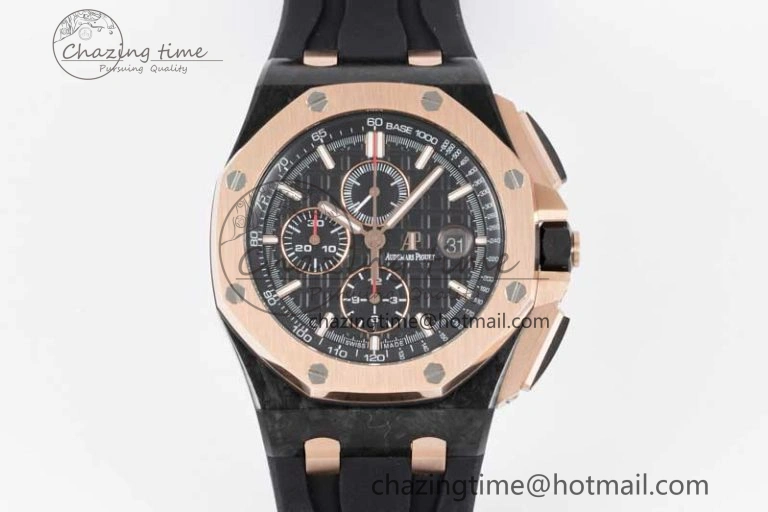 Royal Oak Offshore 44mm Forged Carbon RG Bezel APF 1:1 Best Edition Black Dial on Rubber Strap A3126 V Classic 4617