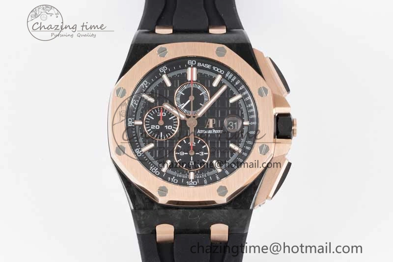 Royal Oak Offshore 44mm Forged Carbon RG Bezel APF 1:1 Best Edition Black Dial on Rubber Strap A3126 V Classic 4617