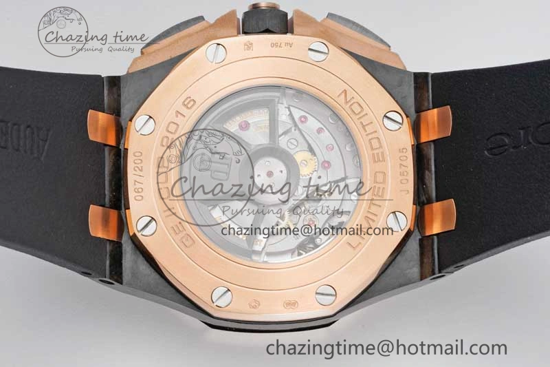 Sleek Royal Oak Offshore 44mm Forged Carbon RG Bezel JJF 1:1 Best Edition Black Dial on Rubber Strap A3126 V 4652