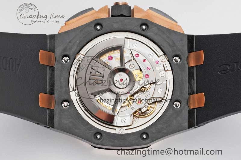 Sleek Royal Oak Offshore 44mm Forged Carbon RG Bezel JJF 1:1 Best Edition Black Dial on Rubber Strap A3126 V 4652