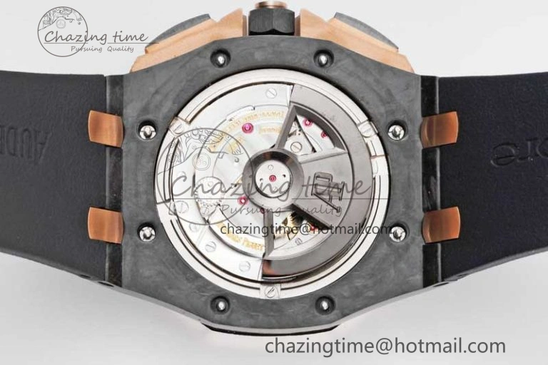 Sleek Royal Oak Offshore 44mm Forged Carbon RG Bezel JJF 1:1 Best Edition Black Dial on Rubber Strap A3126 V 4652