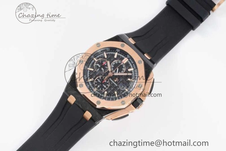 Sleek Royal Oak Offshore 44mm Forged Carbon RG Bezel JJF 1:1 Best Edition Black Dial on Rubber Strap A3126 V 4652