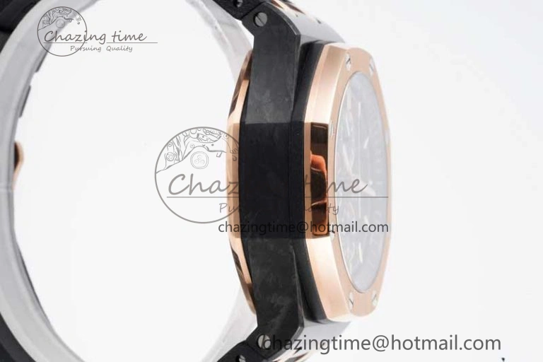 Sleek Royal Oak Offshore 44mm Forged Carbon RG Bezel JJF 1:1 Best Edition Black Dial on Rubber Strap A3126 V 4652