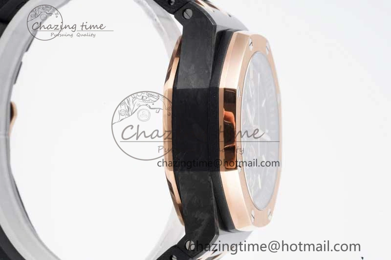 Sleek Royal Oak Offshore 44mm Forged Carbon RG Bezel JJF 1:1 Best Edition Black Dial on Rubber Strap A3126 V 4652