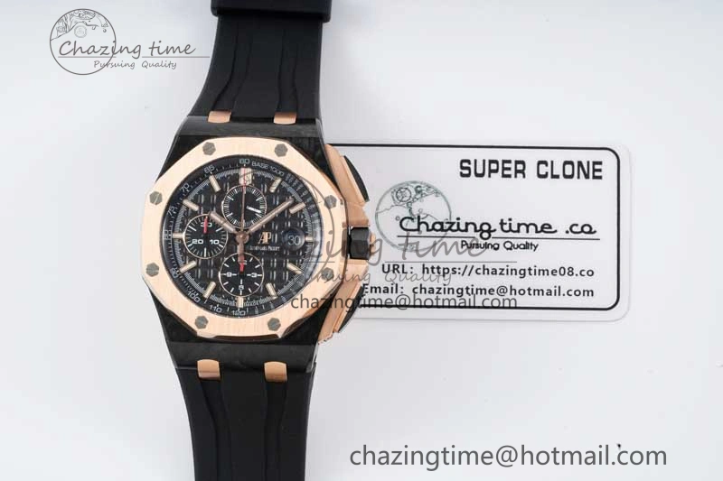 Sleek Royal Oak Offshore 44mm Forged Carbon RG Bezel JJF 1:1 Best Edition Black Dial on Rubber Strap A3126 V 4652