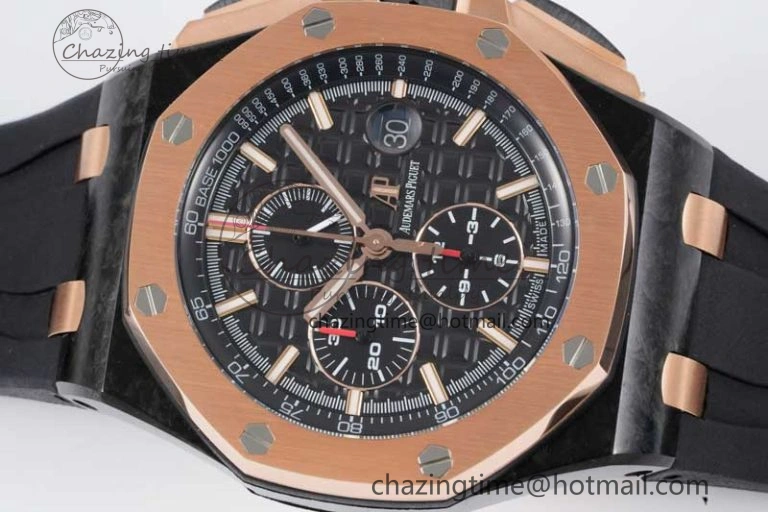 Sleek Royal Oak Offshore 44mm Forged Carbon RG Bezel JJF 1:1 Best Edition Black Dial on Rubber Strap A3126 V 4652