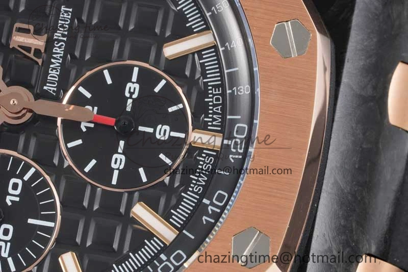Sleek Royal Oak Offshore 44mm Forged Carbon RG Bezel JJF 1:1 Best Edition Black Dial on Rubber Strap A3126 V 4652