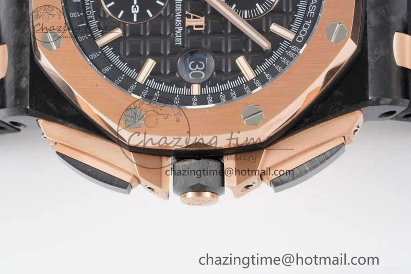 Sleek Royal Oak Offshore 44mm Forged Carbon RG Bezel JJF 1:1 Best Edition Black Dial on Rubber Strap A3126 V 4652