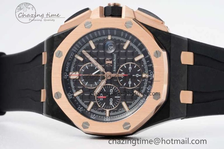Sleek Royal Oak Offshore 44mm Forged Carbon RG Bezel JJF 1:1 Best Edition Black Dial on Rubber Strap A3126 V 4652