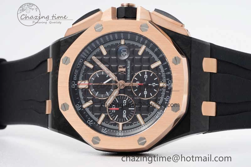Sleek Royal Oak Offshore 44mm Forged Carbon RG Bezel JJF 1:1 Best Edition Black Dial on Rubber Strap A3126 V 4652