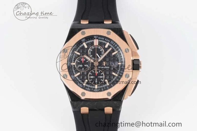 Sleek Royal Oak Offshore 44mm Forged Carbon RG Bezel JJF 1:1 Best Edition Black Dial on Rubber Strap A3126 V 4652