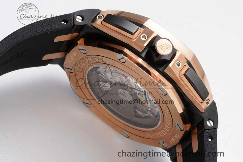 Sleek Royal Oak Offshore 44mm Forged Carbon RG Bezel JJF 1:1 Best Edition Black Dial on Rubber Strap A3126 V 4652