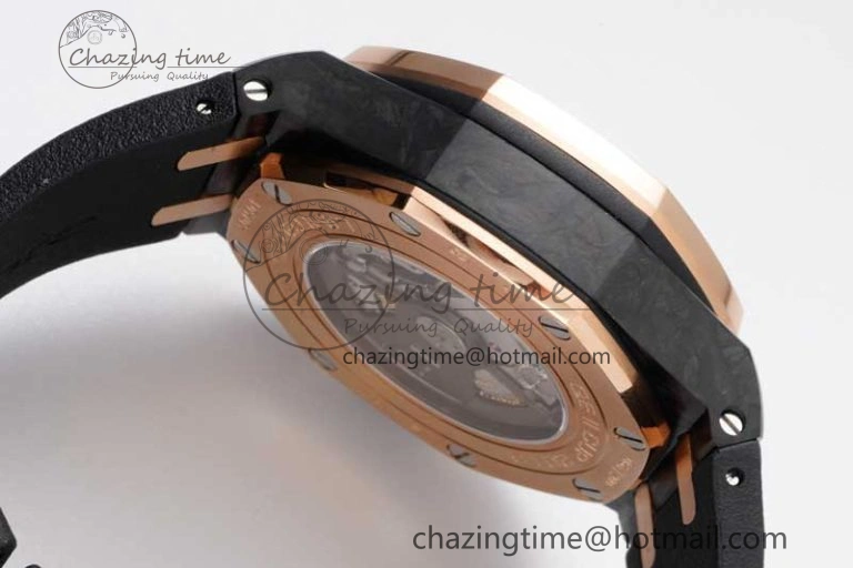 Sleek Royal Oak Offshore 44mm Forged Carbon RG Bezel JJF 1:1 Best Edition Black Dial on Rubber Strap A3126 V 4652