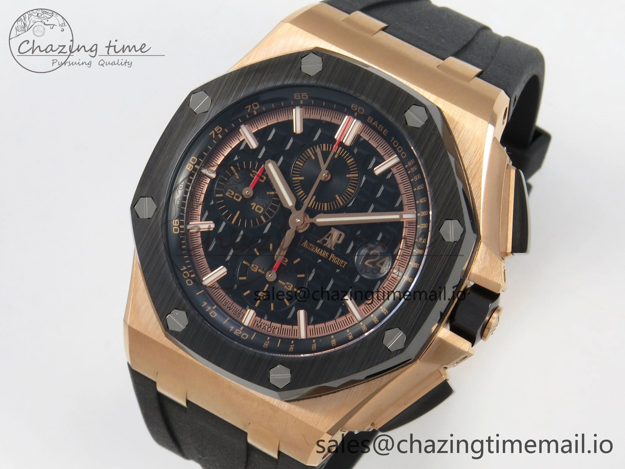 Royal Oak Offshore 44mm RG APPF Best Edition Black Dial Ceramic Bezel on Black Rubber Strap SA Colorful 4237