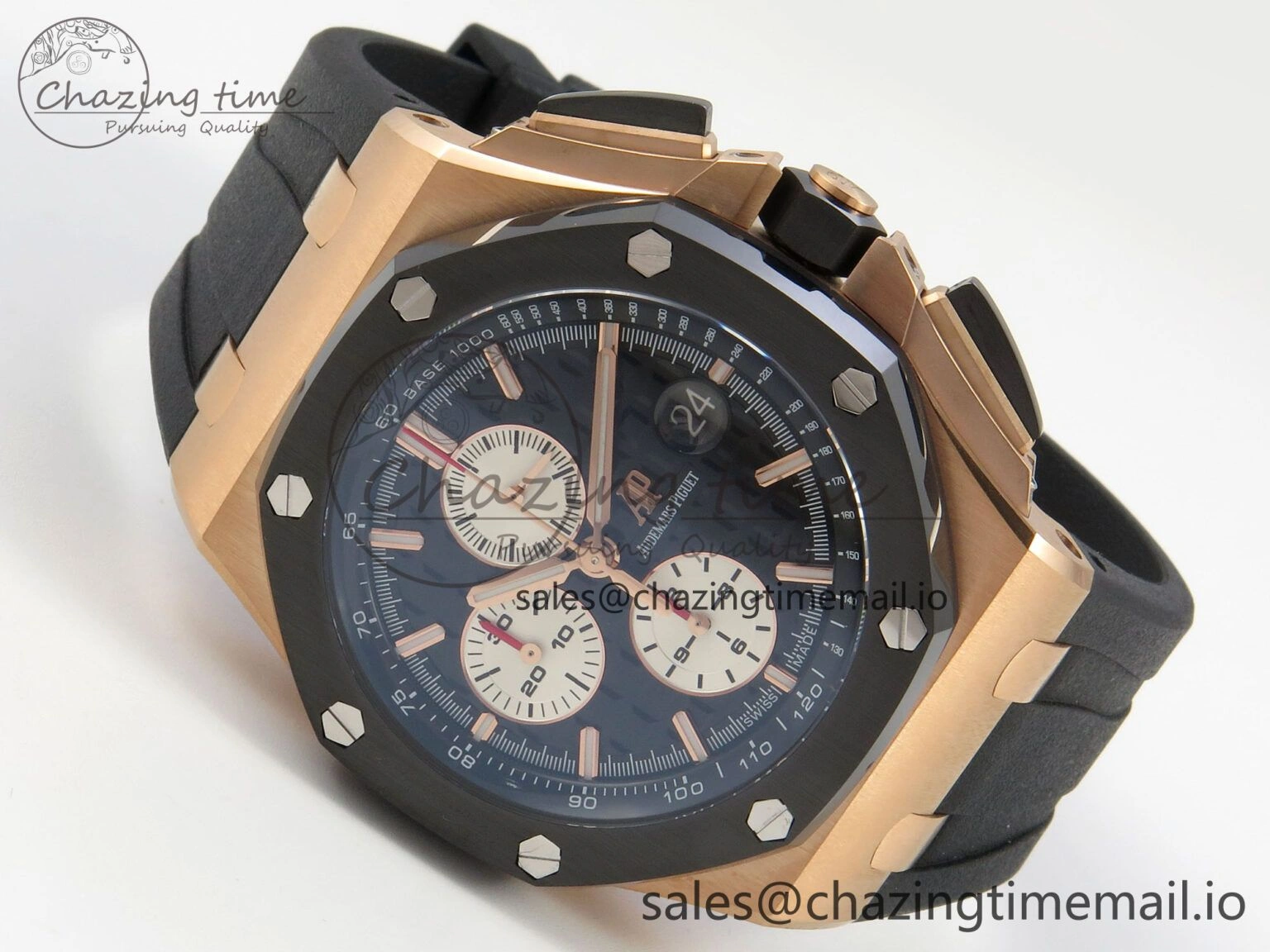 ZeroBulk Royal Oak Offshore 44mm RG APPF Best Edition Black White Dial Ceramic Bezel on Black Rubber Strap SA 4238