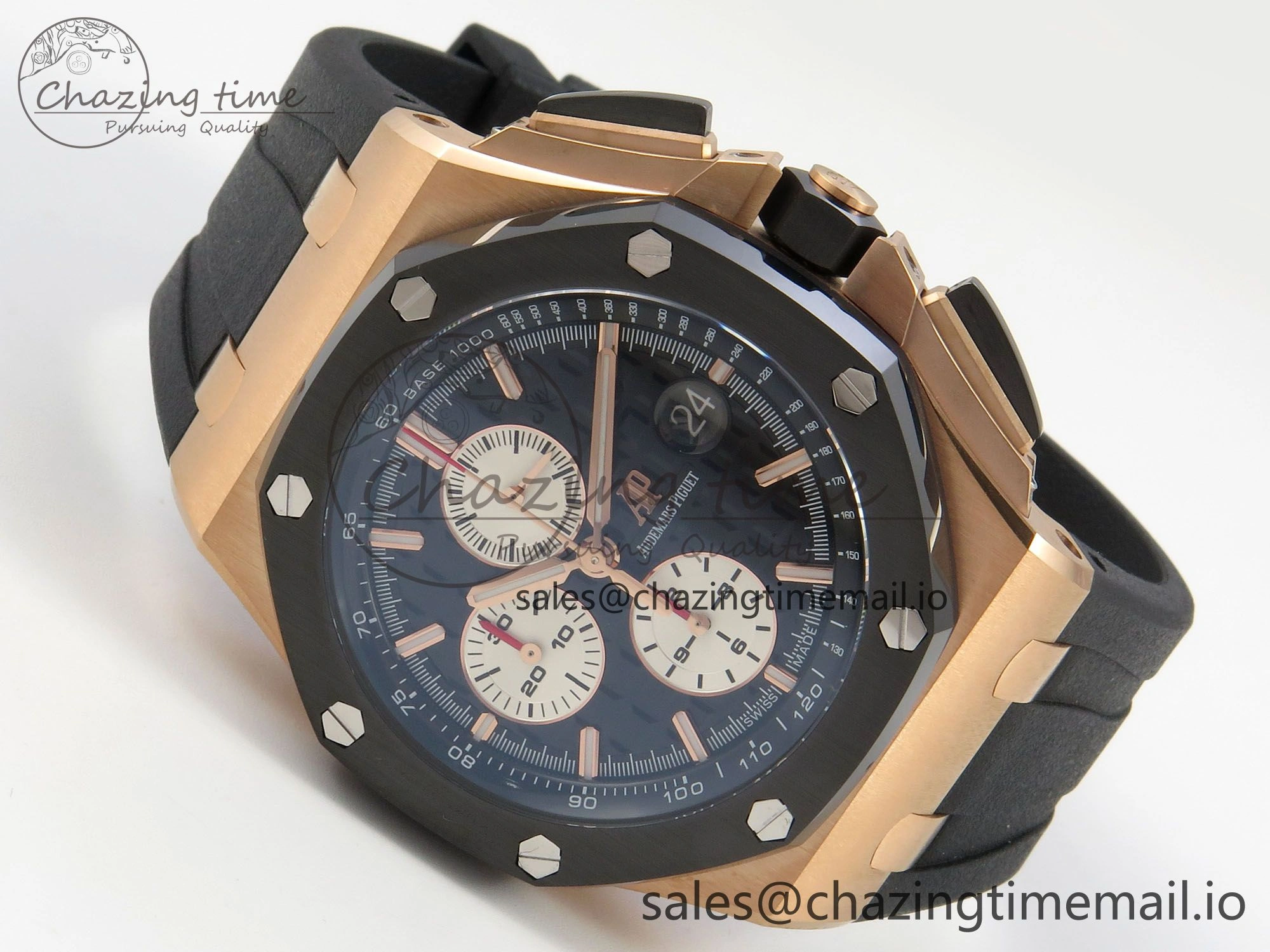 ZeroBulk Royal Oak Offshore 44mm RG APPF Best Edition Black White Dial Ceramic Bezel on Black Rubber Strap SA 4238