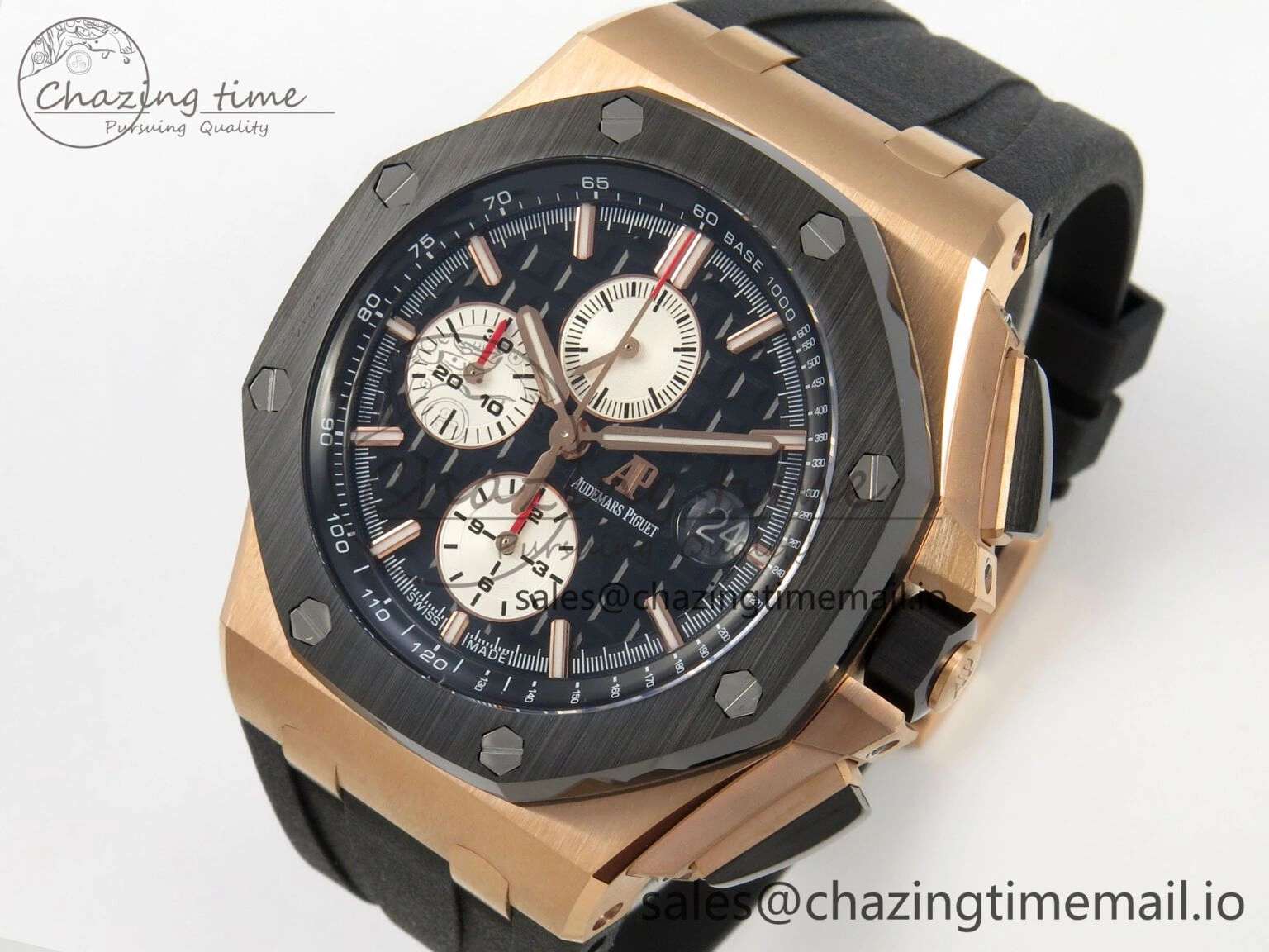 ZeroBulk Royal Oak Offshore 44mm RG APPF Best Edition Black White Dial Ceramic Bezel on Black Rubber Strap SA 4238