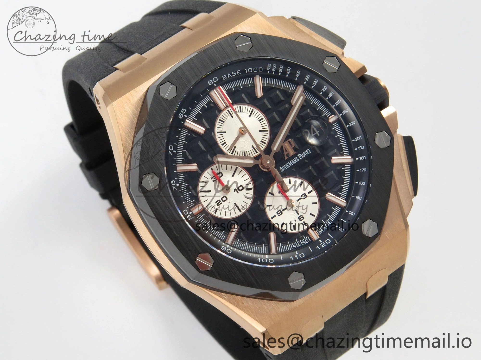 ZeroBulk Royal Oak Offshore 44mm RG APPF Best Edition Black White Dial Ceramic Bezel on Black Rubber Strap SA 4238