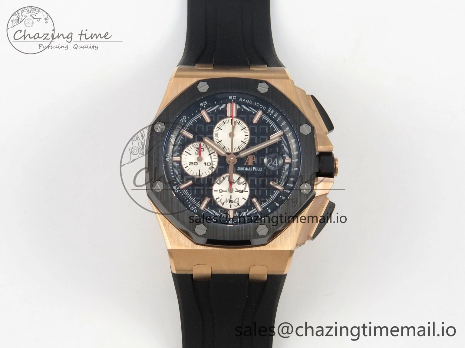 ZeroBulk Royal Oak Offshore 44mm RG APPF Best Edition Black White Dial Ceramic Bezel on Black Rubber Strap SA 4238