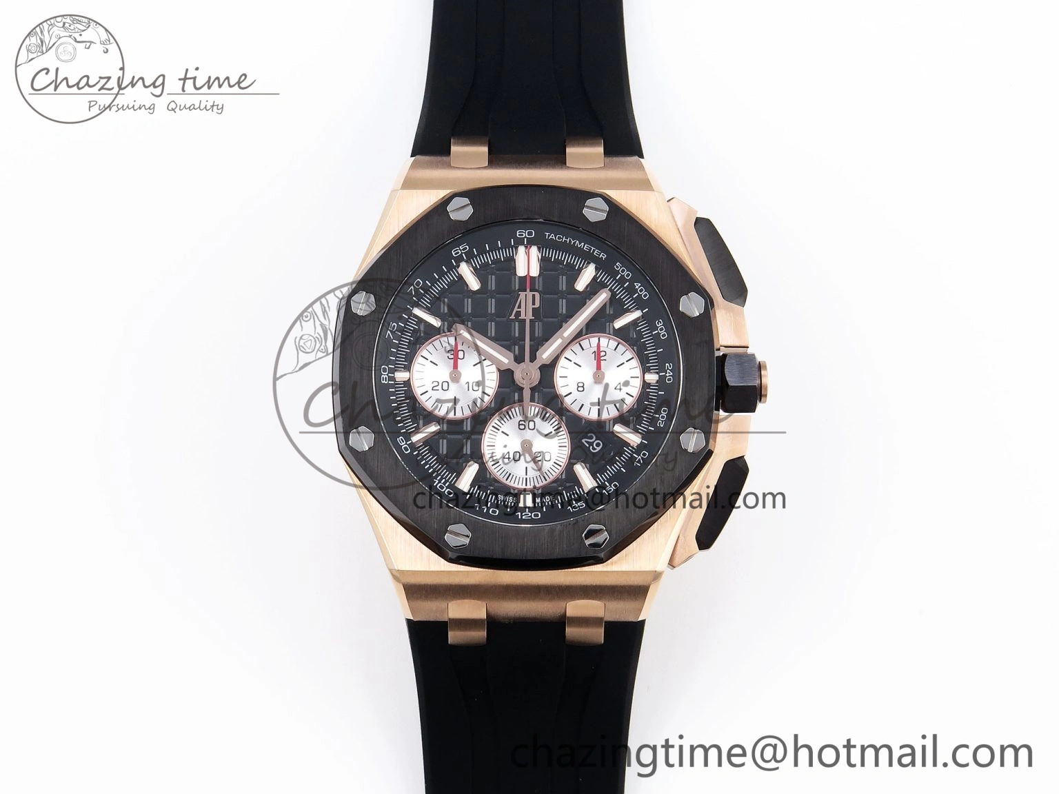 Bold Royal Oak Offshore 44mm RG Black Ceramic Bezel APF 1:1 Best Edition Black Silver Dial on Black Rubber Strap A 4548