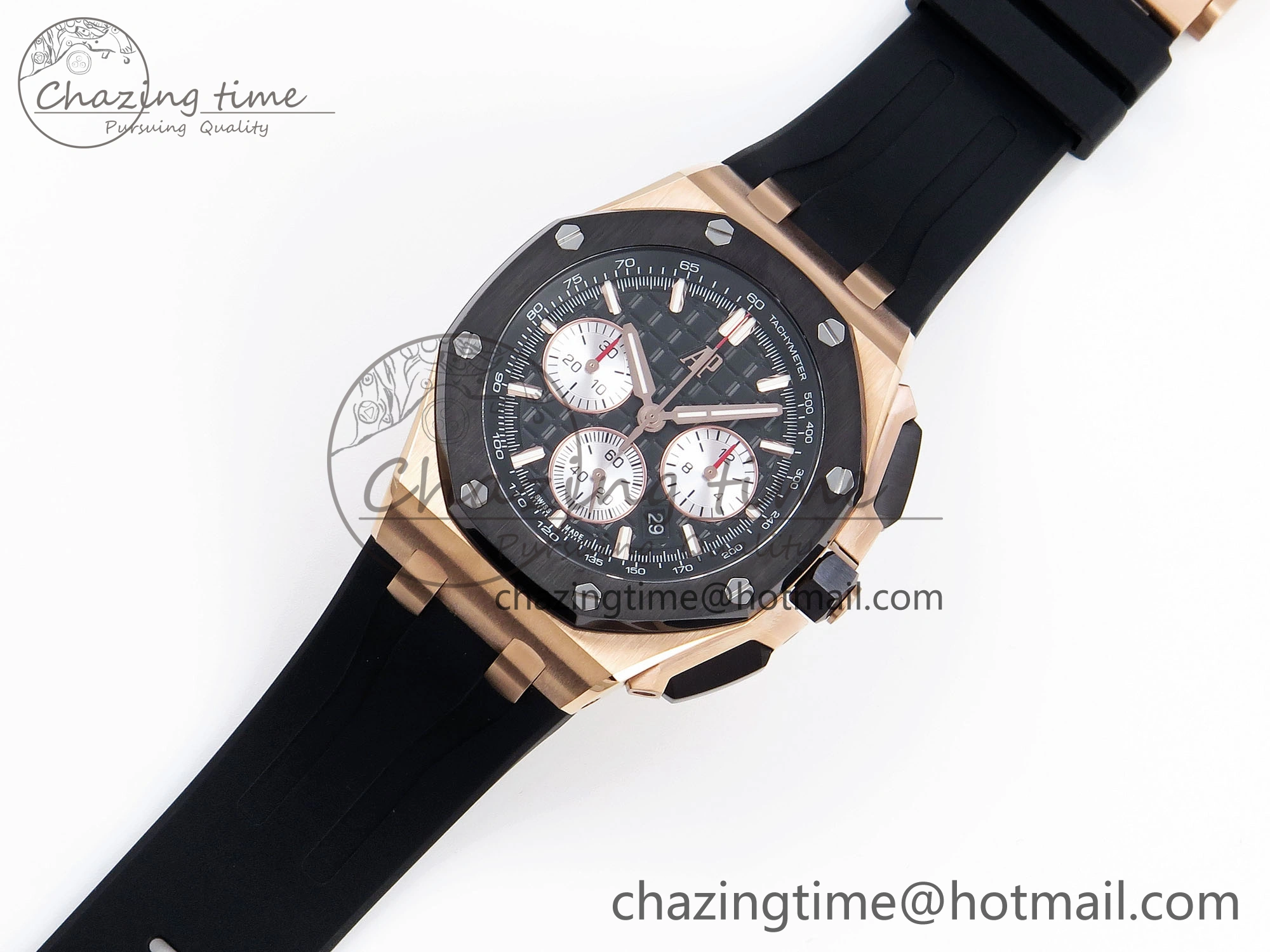 Bold Royal Oak Offshore 44mm RG Black Ceramic Bezel APF 1:1 Best Edition Black Silver Dial on Black Rubber Strap A 4548