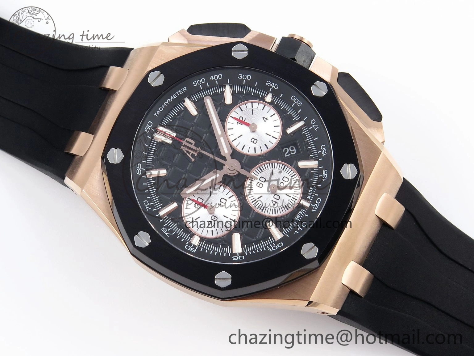 Bold Royal Oak Offshore 44mm RG Black Ceramic Bezel APF 1:1 Best Edition Black Silver Dial on Black Rubber Strap A 4548