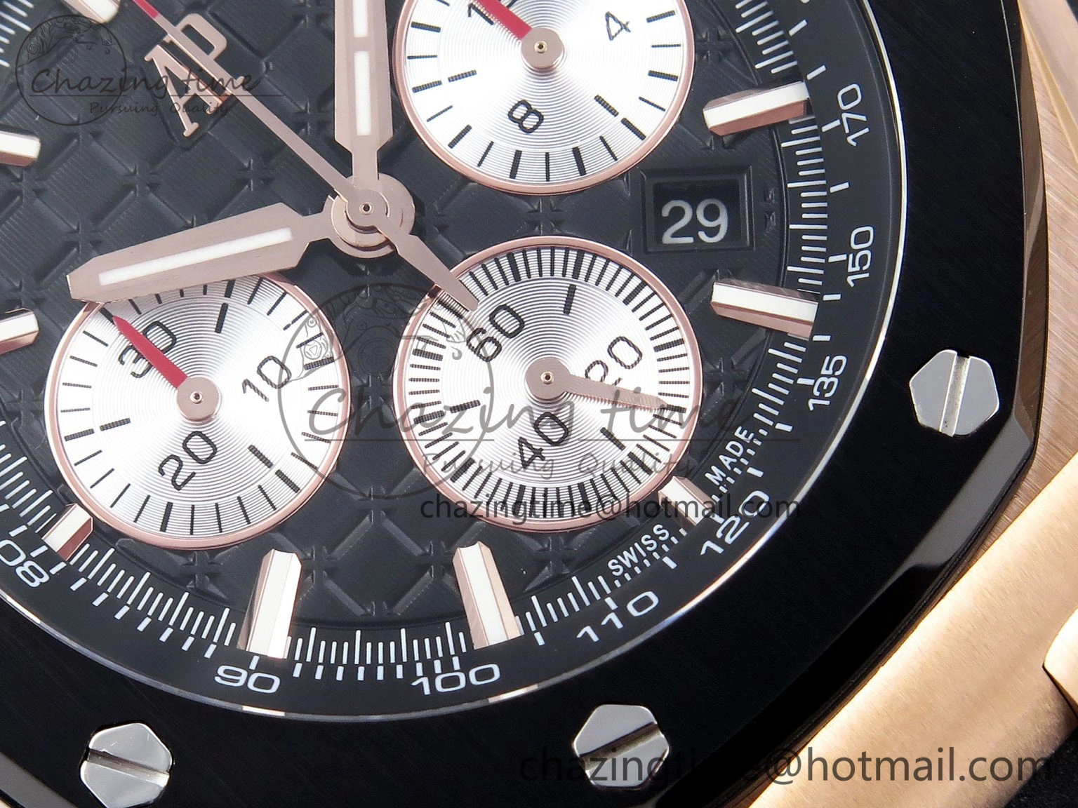 Bold Royal Oak Offshore 44mm RG Black Ceramic Bezel APF 1:1 Best Edition Black Silver Dial on Black Rubber Strap A 4548