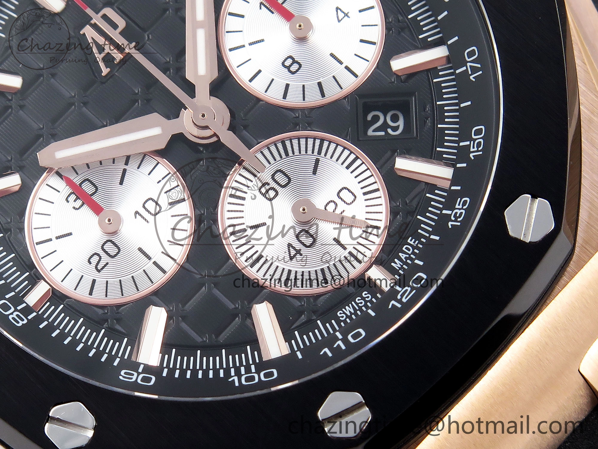 Bold Royal Oak Offshore 44mm RG Black Ceramic Bezel APF 1:1 Best Edition Black Silver Dial on Black Rubber Strap A 4548