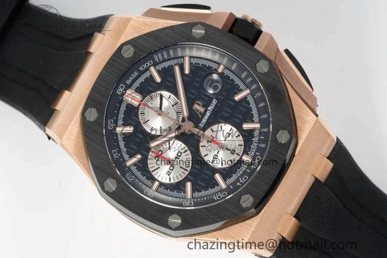 Sporty Royal Oak Offshore 44mm RG Black Ceramic Bezel APF 1:1 Best Edition on Rubber Strap A 4775