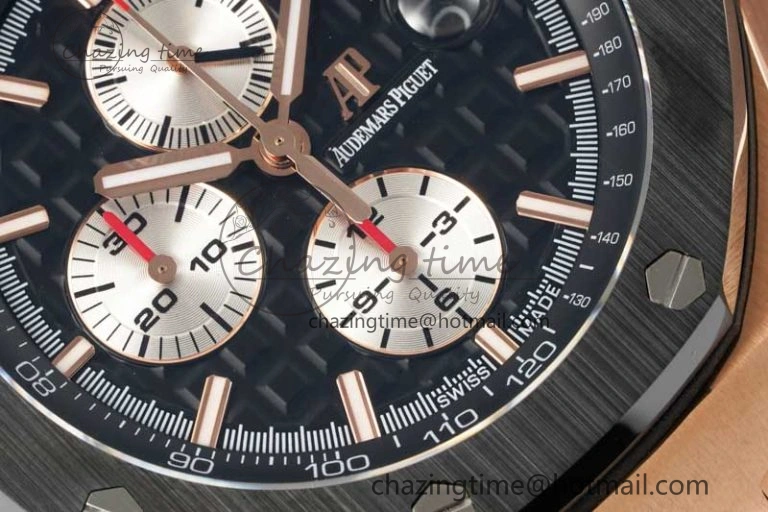 Sporty Royal Oak Offshore 44mm RG Black Ceramic Bezel APF 1:1 Best Edition on Rubber Strap A 4775