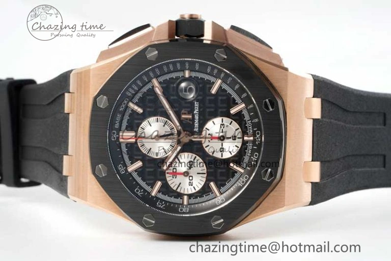 Sporty Royal Oak Offshore 44mm RG Black Ceramic Bezel APF 1:1 Best Edition on Rubber Strap A 4775
