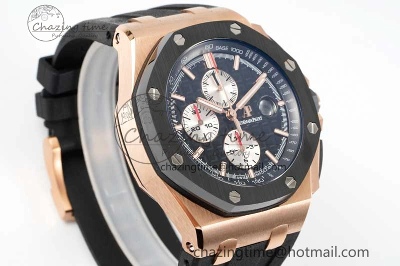 Sporty Royal Oak Offshore 44mm RG Black Ceramic Bezel APF 1:1 Best Edition on Rubber Strap A 4775