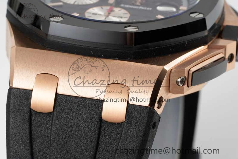 Sporty Royal Oak Offshore 44mm RG Black Ceramic Bezel APF 1:1 Best Edition on Rubber Strap A 4775