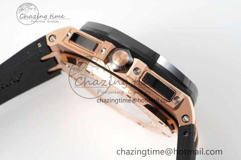 Sporty Royal Oak Offshore 44mm RG Black Ceramic Bezel APF 1:1 Best Edition on Rubber Strap A 4775