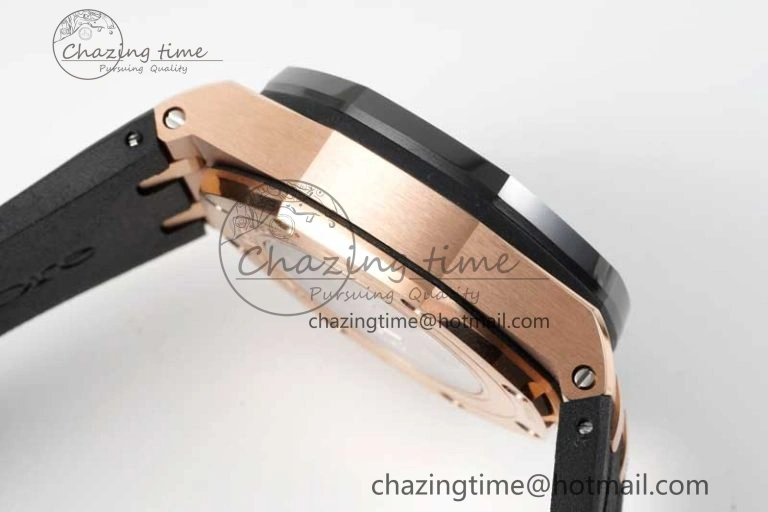 Sporty Royal Oak Offshore 44mm RG Black Ceramic Bezel APF 1:1 Best Edition on Rubber Strap A 4775