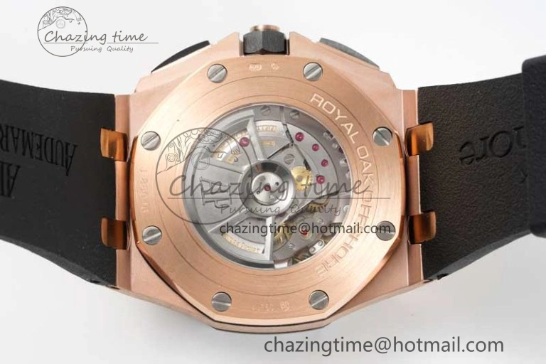 Sporty Royal Oak Offshore 44mm RG Black Ceramic Bezel APF 1:1 Best Edition on Rubber Strap A 4775