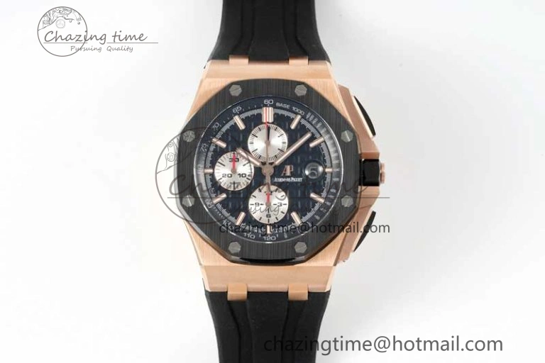Sporty Royal Oak Offshore 44mm RG Black Ceramic Bezel APF 1:1 Best Edition on Rubber Strap A 4775
