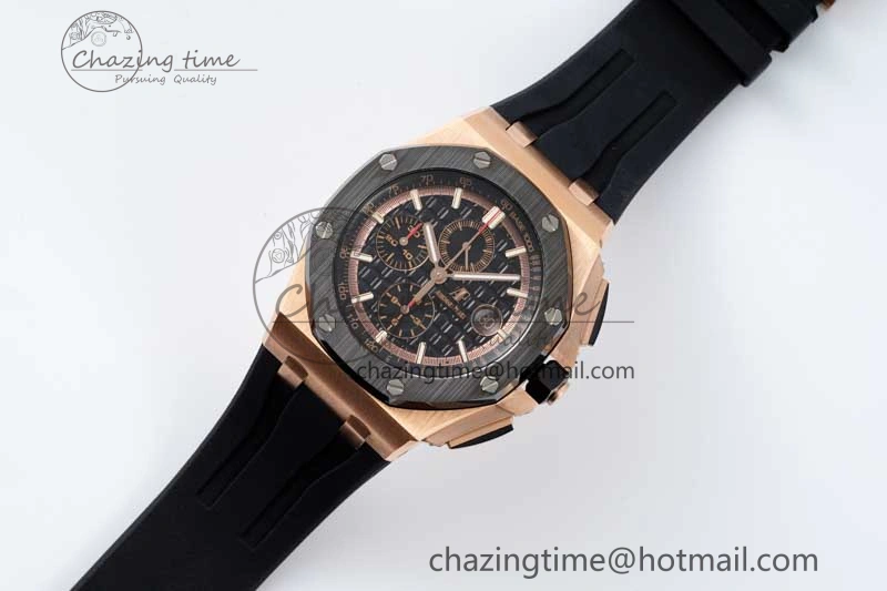AllSeason Royal Oak Offshore 44mm RG Ceramic Bezel APF 1:1 Best Edition Black Dial on Rubber Strap A 4724