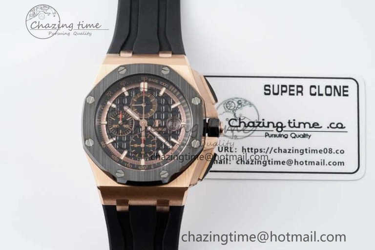 AllSeason Royal Oak Offshore 44mm RG Ceramic Bezel APF 1:1 Best Edition Black Dial on Rubber Strap A 4724