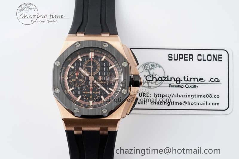 AllSeason Royal Oak Offshore 44mm RG Ceramic Bezel APF 1:1 Best Edition Black Dial on Rubber Strap A 4724