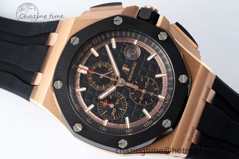 AllSeason Royal Oak Offshore 44mm RG Ceramic Bezel APF 1:1 Best Edition Black Dial on Rubber Strap A 4724