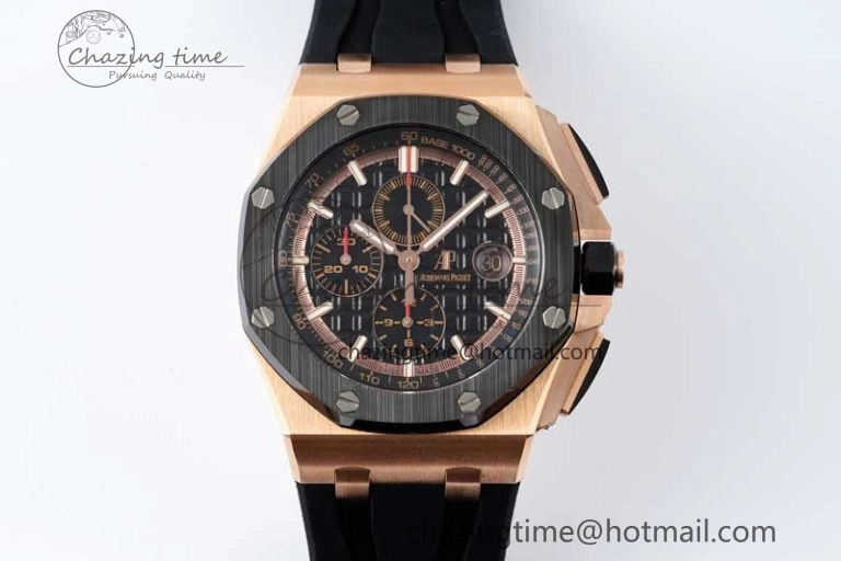 AllSeason Royal Oak Offshore 44mm RG Ceramic Bezel APF 1:1 Best Edition Black Dial on Rubber Strap A 4724
