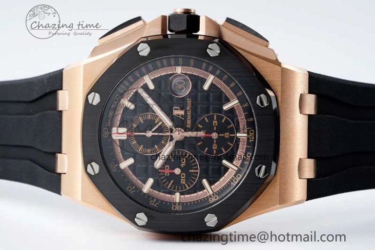 AllSeason Royal Oak Offshore 44mm RG Ceramic Bezel APF 1:1 Best Edition Black Dial on Rubber Strap A 4724