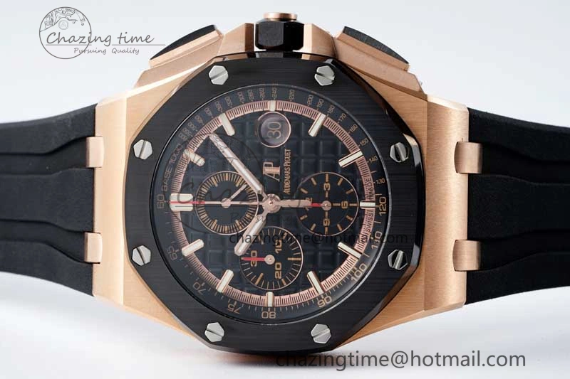 AllSeason Royal Oak Offshore 44mm RG Ceramic Bezel APF 1:1 Best Edition Black Dial on Rubber Strap A 4724