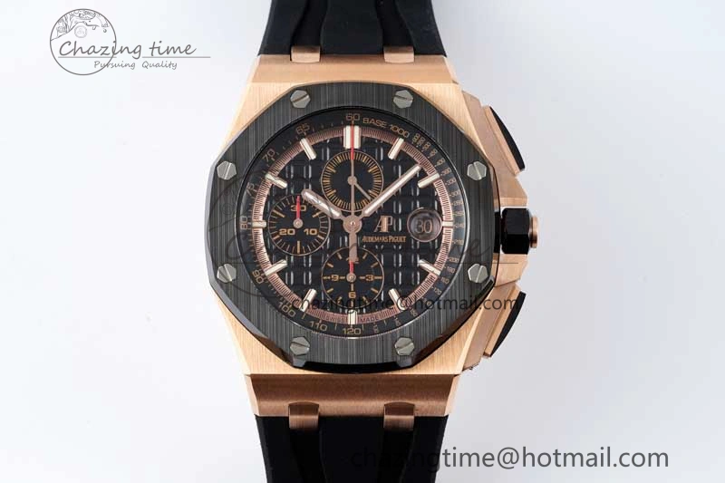 AllSeason Royal Oak Offshore 44mm RG Ceramic Bezel APF 1:1 Best Edition Black Dial on Rubber Strap A 4724